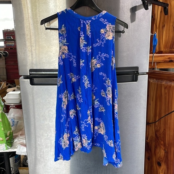 Free People Floral Sleeveless keyhole Tunic Top/Mini Dress women’s Sz S , Blue - Picture 10 of 16
